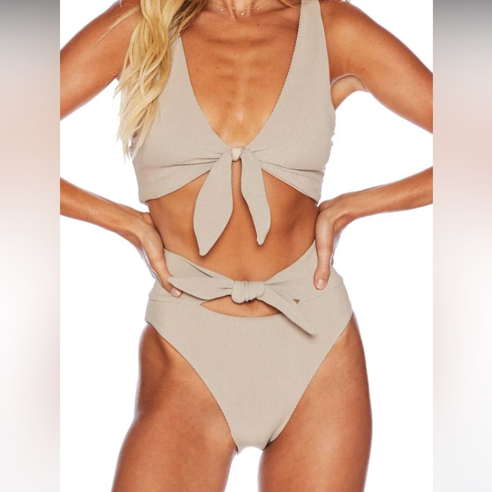 Beach riot  high waisted Emma  bikini, size large,Tan ribbed from free people